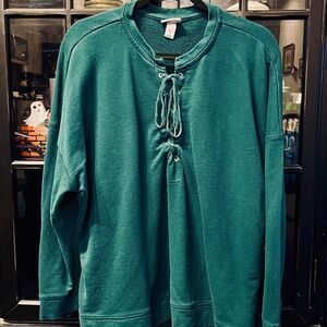 Green Lace Up Crew Neck | Ava & Viv 3X